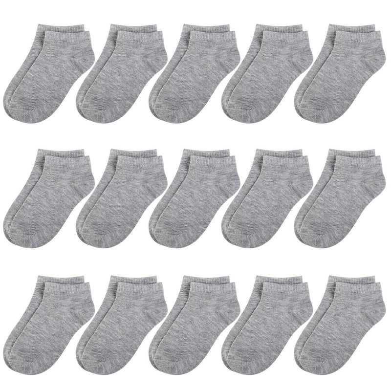 BOOPH 15Pcs Kids Socks for Boy Girls Low Cut Athletic Ankle Socks 6-8 Years Gray - Image 1